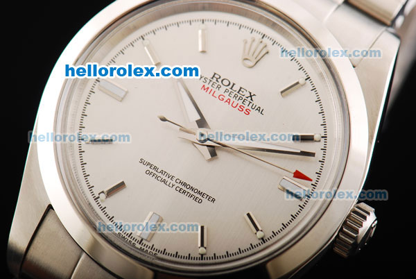 Rolex Milgauss Automatic Movement Steel Case with White Dial and Stick Hour Marker - Click Image to Close